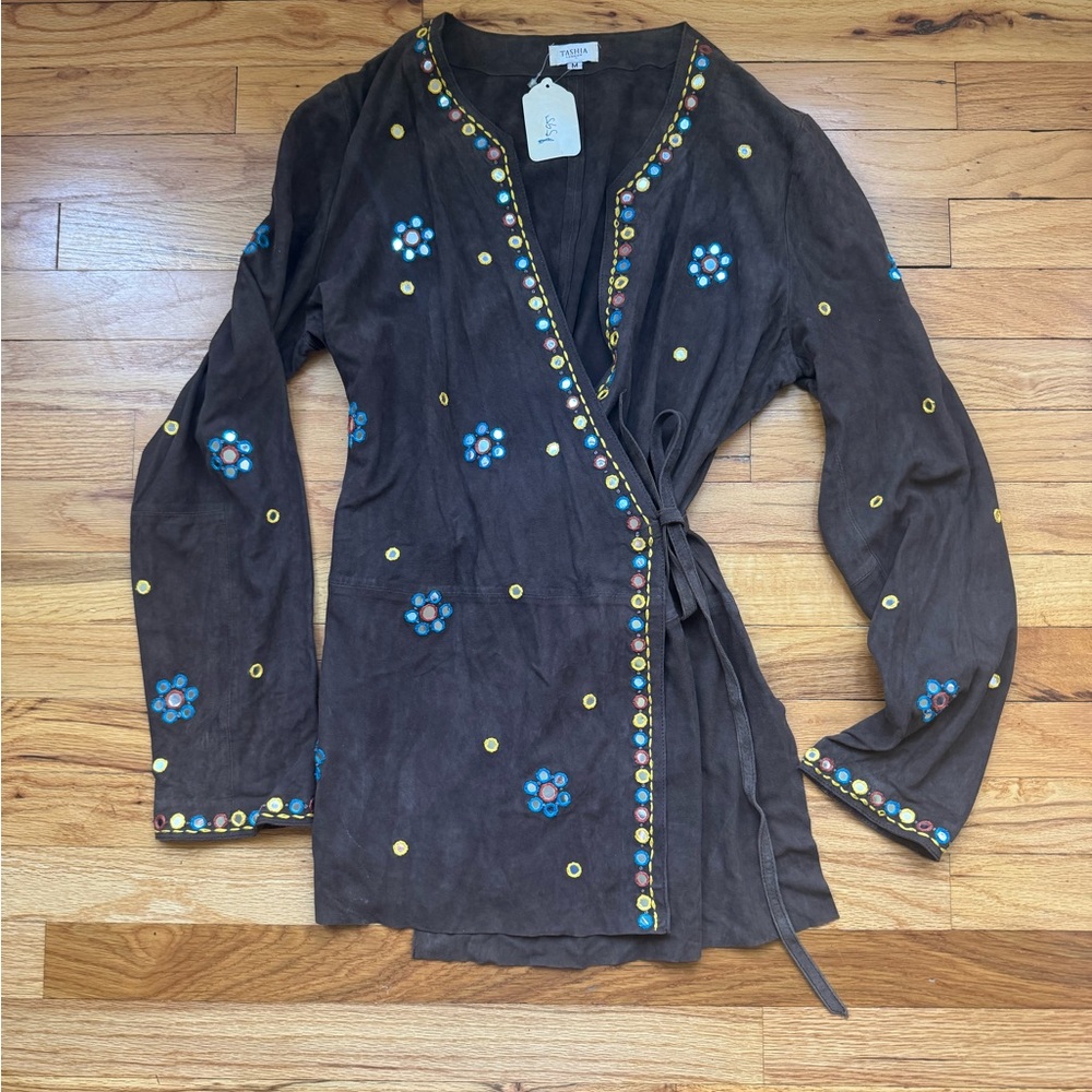 Embroidered Brown Wrap Tunic
